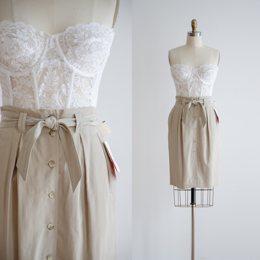 greige silk skirt 90s vtg Liz Claiborne gray‎ beige bowtie waist mini skirt